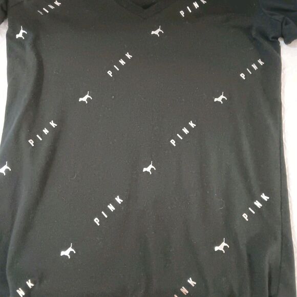 Victoria Secret Pink SZ XS. Black W/Silver Dogs & Logo. Sequin Accents - Picture 3 of 11